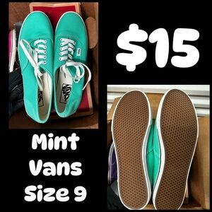 Mint Green Low Profile Vans, womens size 9, men 7.5